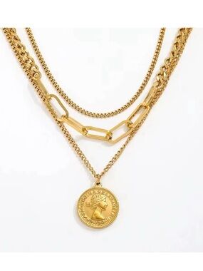 18K Gold Plated Layered Coin Pendant Necklace